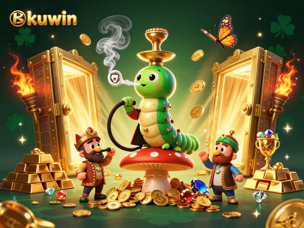 Kuwin players winning big while enjoying 3D casino games amidst dazzling treasures.