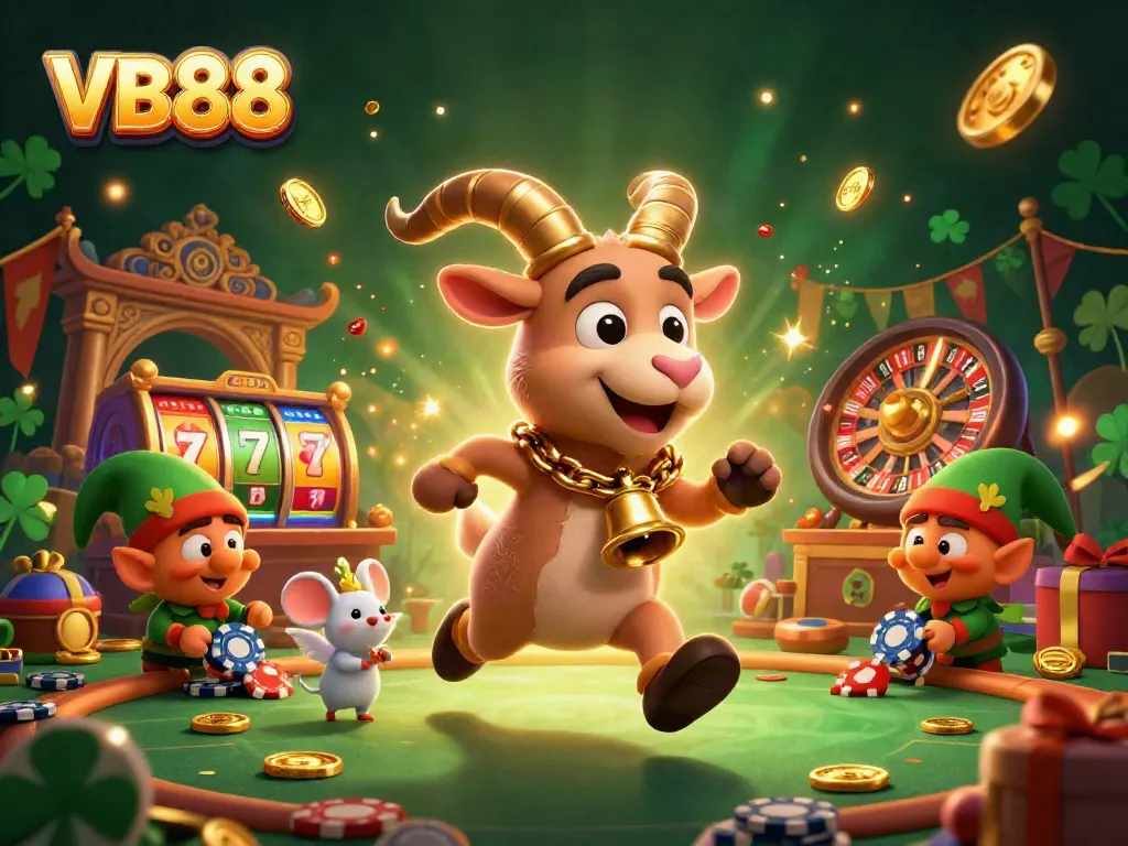 Experience the excitement of VB88 with a lively casino scene featuring Krampus and mischievous elves in action.
