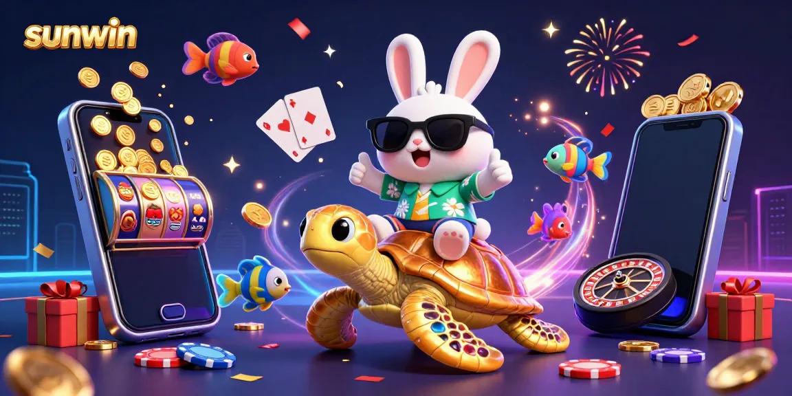 Experience excitement with sunwin's thrilling gaming universe featuring a lively rabbit and golden turtle.