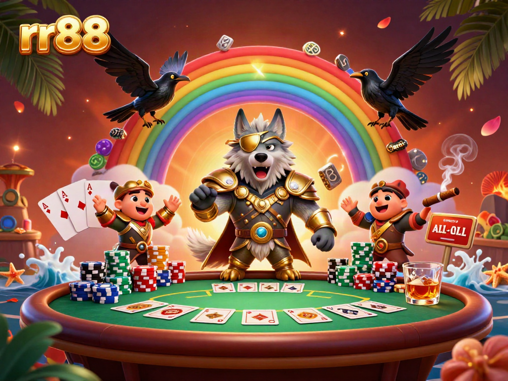 rr88 engages players with an immersive casino-themed illustration featuring Odin and ravens.