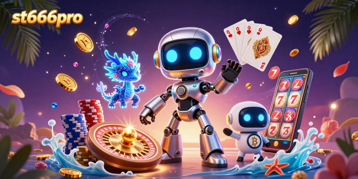 Win big with st666pro in a vibrant 3D casino scene featuring cyberpunk characters and dynamic game elements.