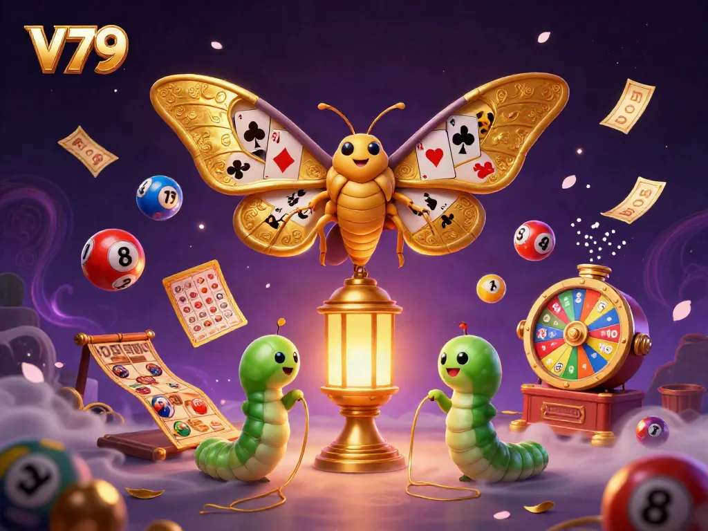 Experience V79's vibrant gaming universe with an illustration spotlighting dynamic casino elements.