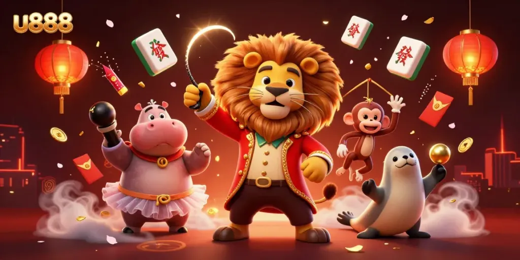 Join the fun at u888 with vibrant characters and festive gambling elements.