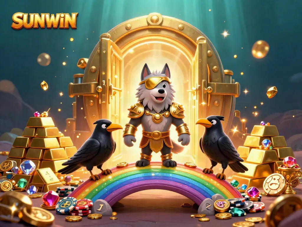 Experience the dynamic world of SUNWIN with Odin and his ravens among glimmering casino riches.