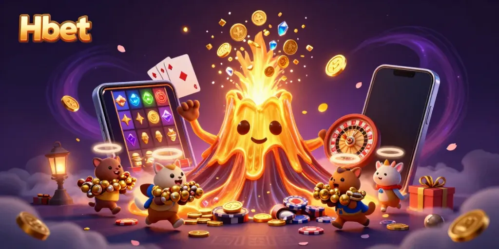Experience the thrill of Hbet in a captivating 3D scene with treasures, gaming elements, and dynamic characters.