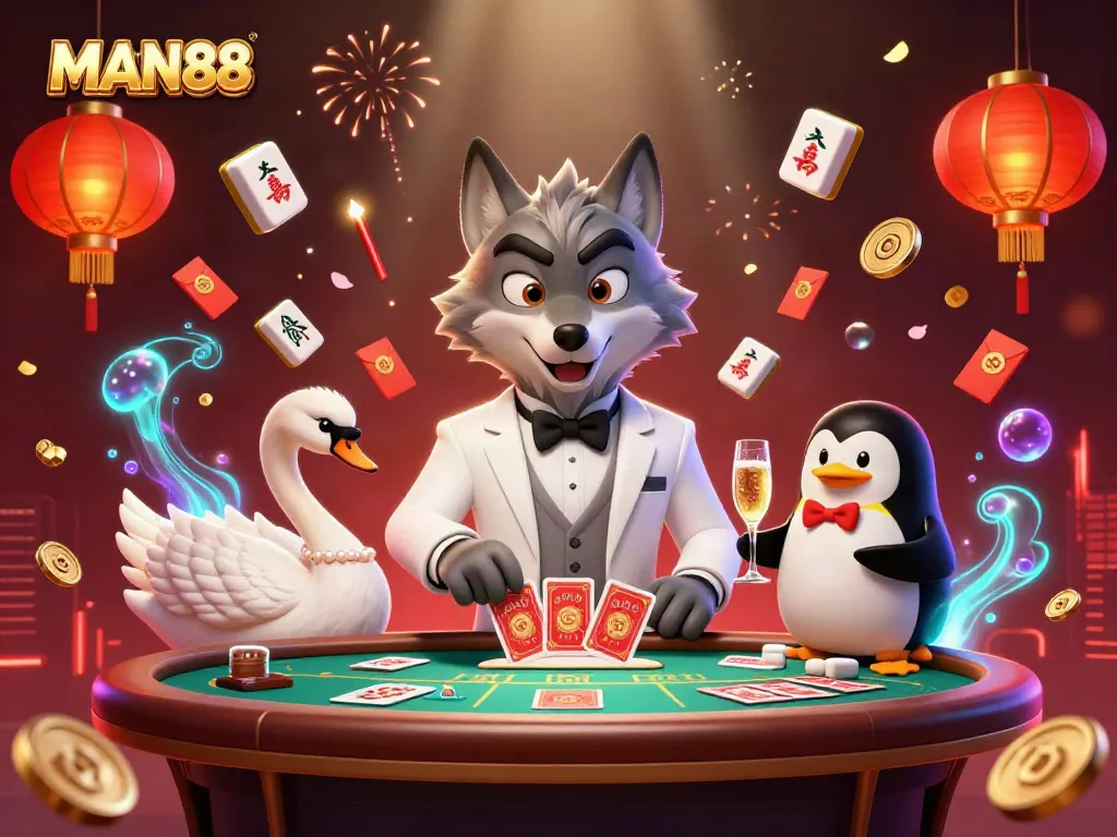Experience win strategies at MAN88 with this dynamic casino-themed illustration.