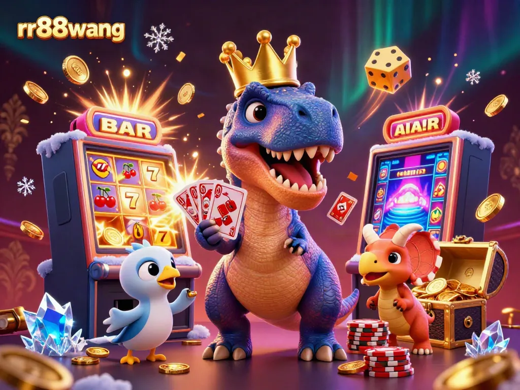 Engaging casino scene with rr88wang characters enjoying a jackpot win amidst gaming elements