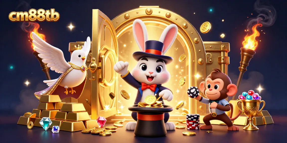 Win big with cm88tb in a captivating 3D scene featuring magical casino elements and whimsical characters.