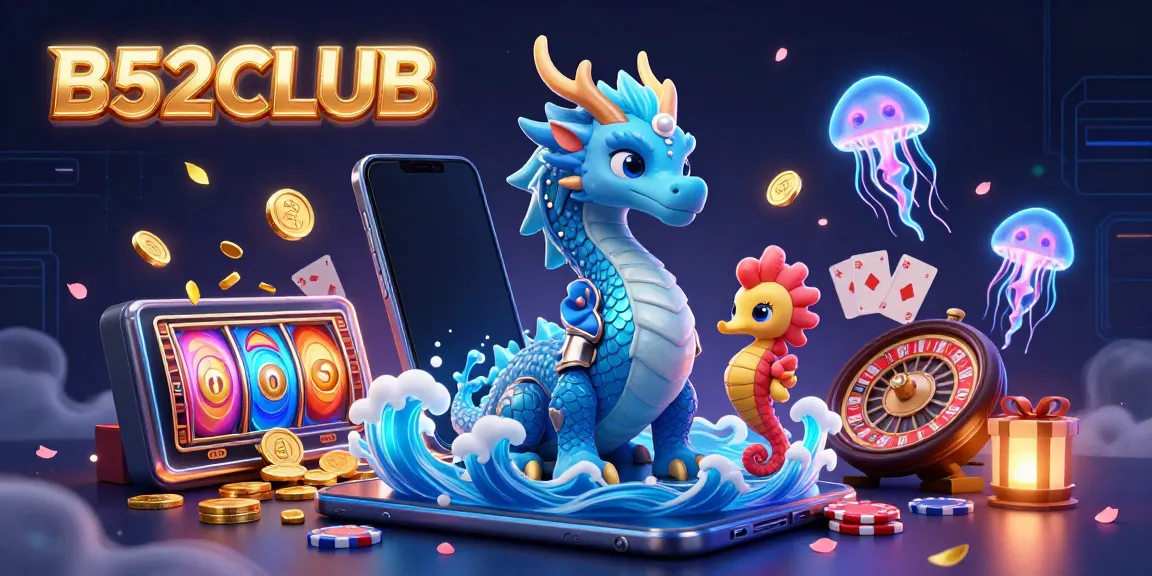 B52CLUB's vibrant 3D casino scene with a water dragon and dynamic gaming elements.