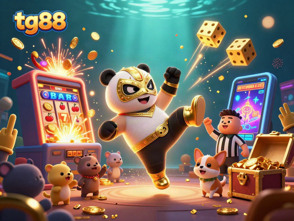Experience the thrill of tg88’s jackpot with a panda wrestler and lively animal spectators!