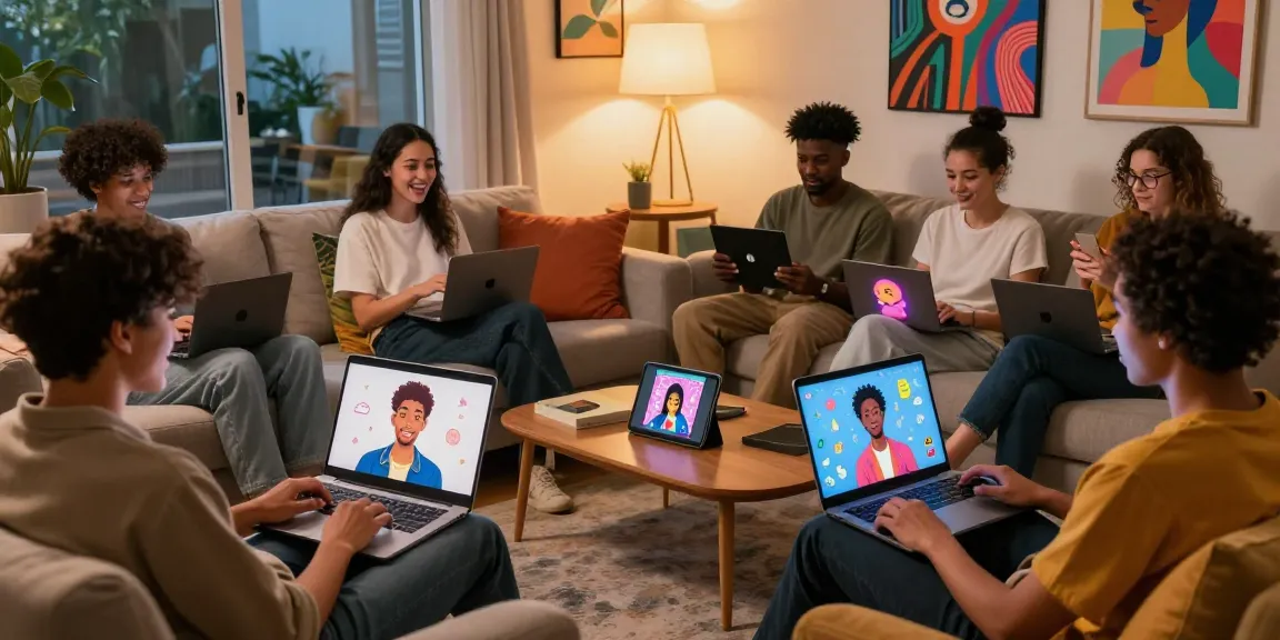 Engaged participants enjoying ai sex chat on personal devices in a cozy setting.