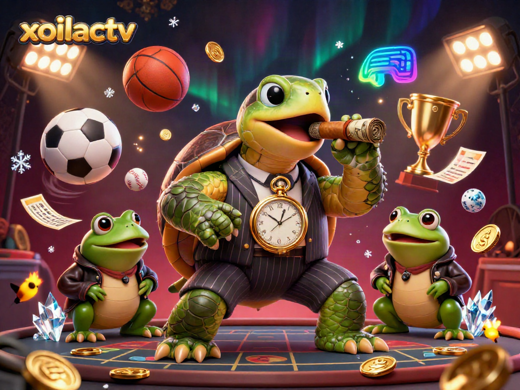 Watch thrilling soccer matches with xoilactv featuring a cartoon turtle mobster and frog enforcers.