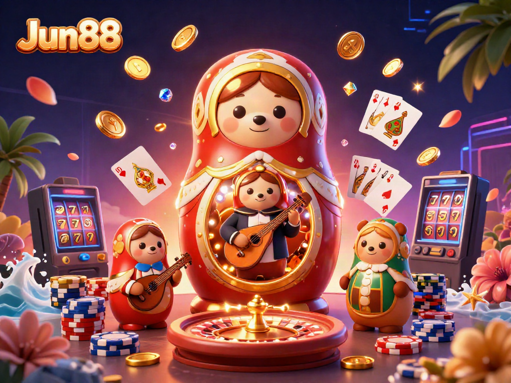 Experience the exciting gaming world of Jun88 with vibrant casino characters and rich game elements.