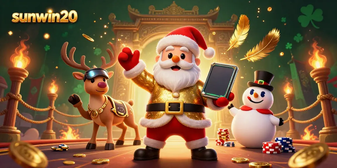 Engage with sunwin20's festive jackpot action at a vibrant casino scene with dynamic characters.