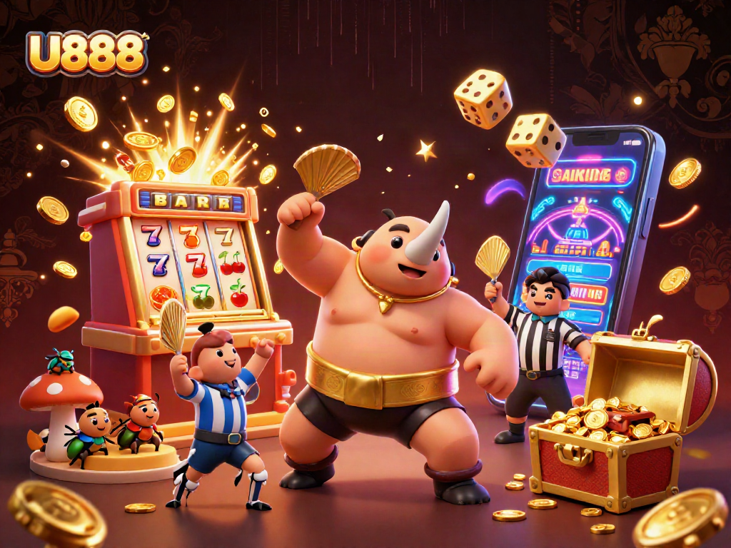 Experience thrilling wins at U888 with 3D cartoon characters in vibrant casino action.