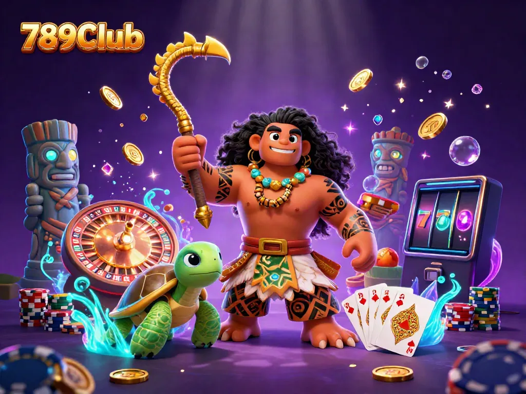 Win big with 789Club in this vibrant 3D casino scene featuring exciting game elements.