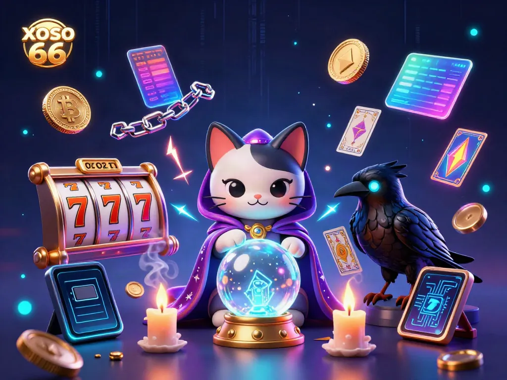 Engage with XOSO 66's vibrant casino illustration featuring lucky symbols and dynamic characters for immersive gameplay.