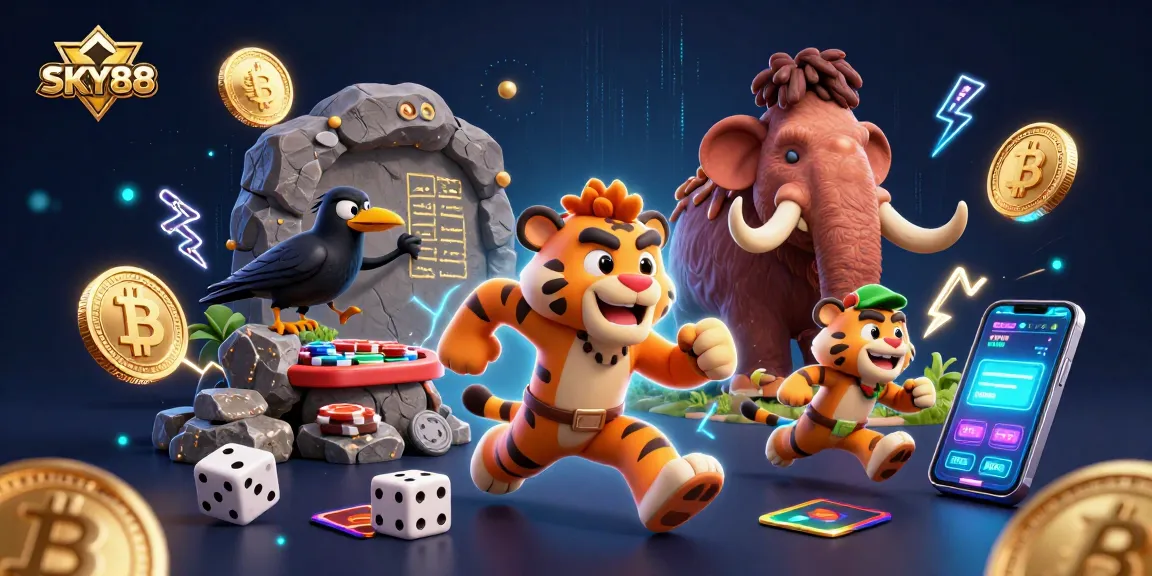 Experience thrilling gaming action at SKY88’s vibrant prehistoric casino illustration.