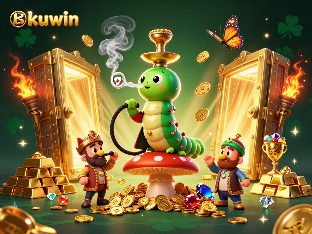 Kuwin players winning big while enjoying 3D casino games amidst dazzling treasures.