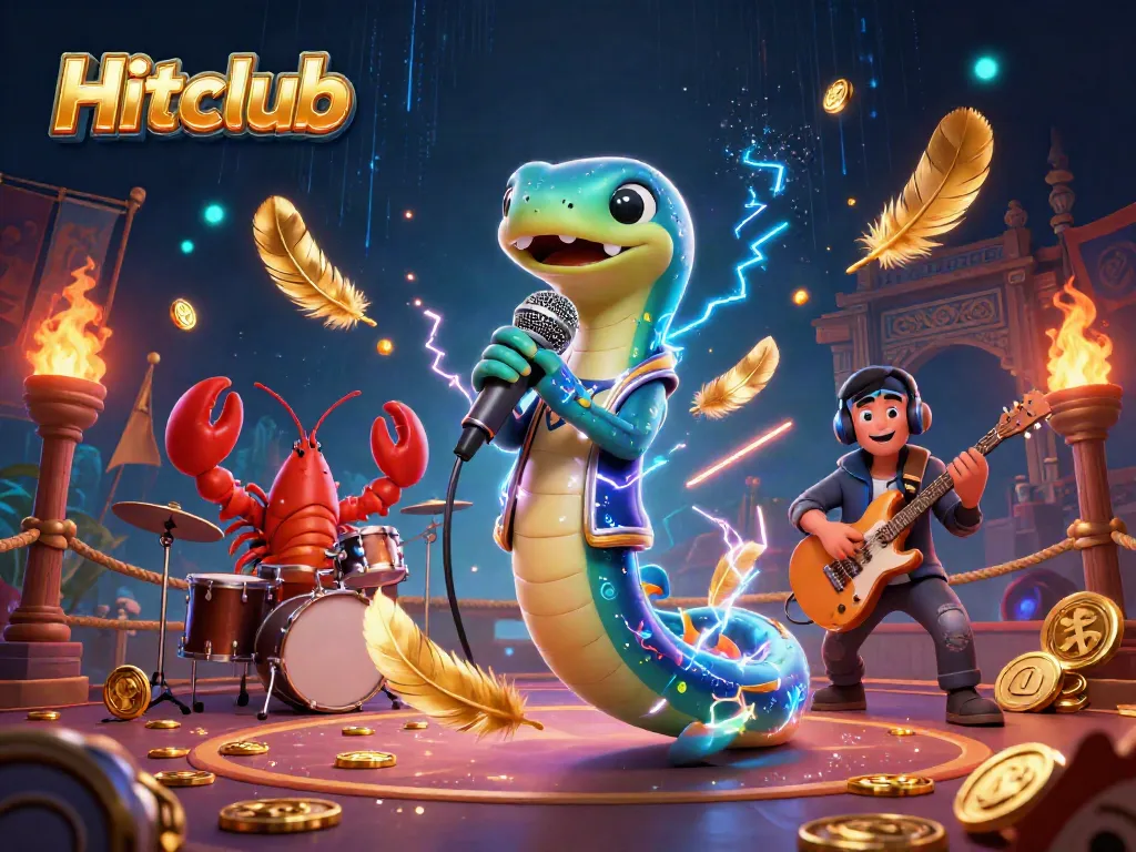 Hitclub entertainment scene featuring an electric eel, lobster drummer, and seahorse guitarist performing in an underwater casino.