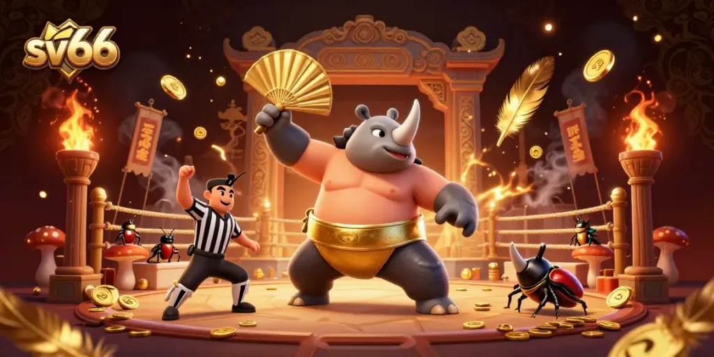 sv66 dynamic casino scene showcasing a champion beetle stomping coins, engaging audiences with thrilling elements