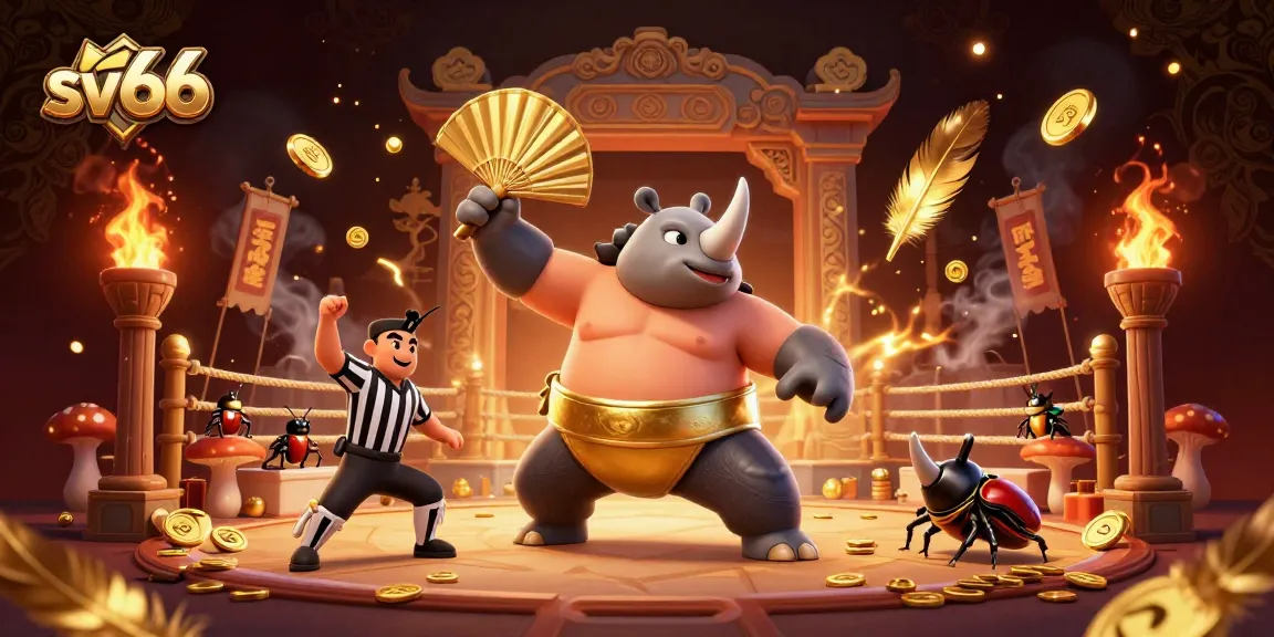 sv66 dynamic casino scene showcasing a champion beetle stomping coins, engaging audiences with thrilling elements