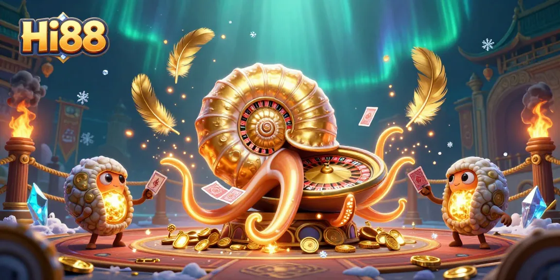 Engage in thrilling gameplay with Hi88's vibrant casino scene featuring a unique nautilus roulette wheel.