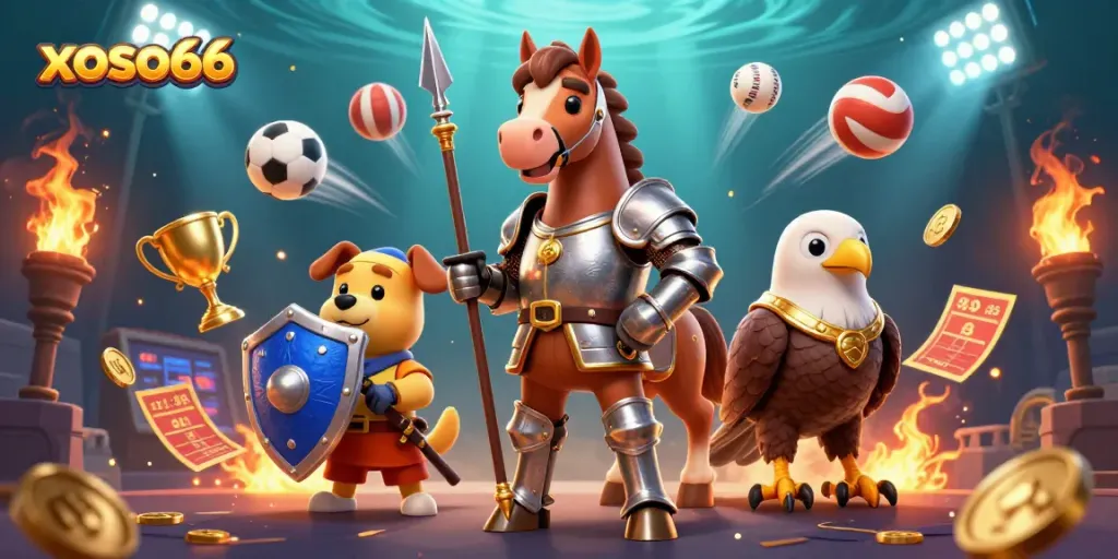 Experience exciting gameplay with xoso66, featuring knights and sports elements in a dynamic scene.