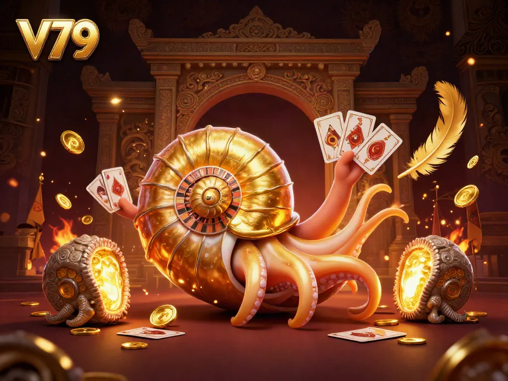 Experience the thrill of V79's vibrant casino scene, featuring a giant nautilus roulette and glowing ammonite companions.