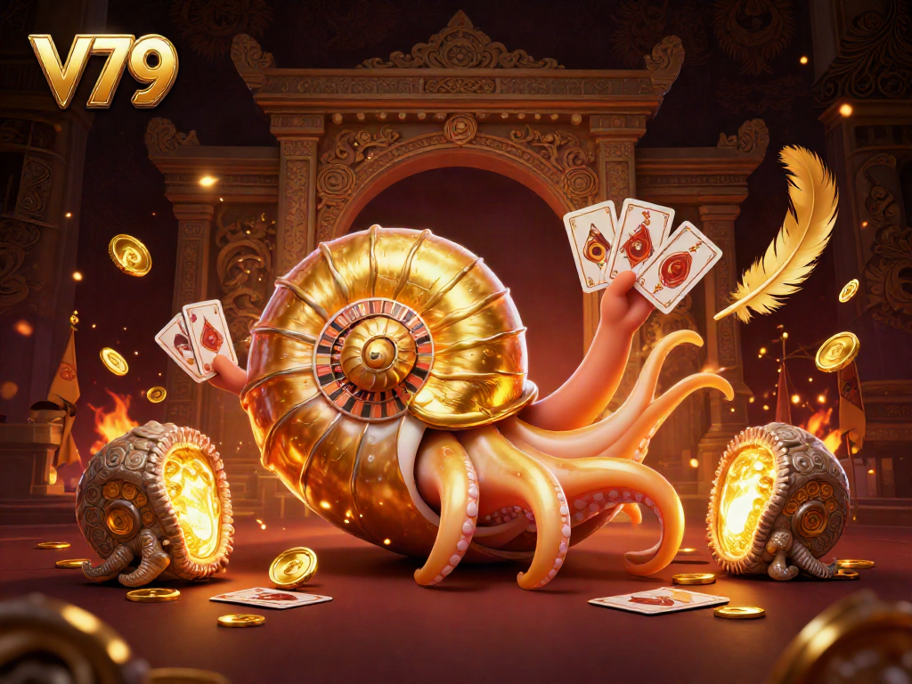 Experience the thrill of V79's vibrant casino scene, featuring a giant nautilus roulette and glowing ammonite companions.