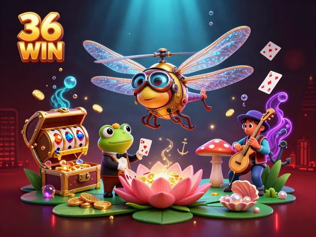 Experience thrilling slots at 36 WIN with this captivating 3D casino illustration.