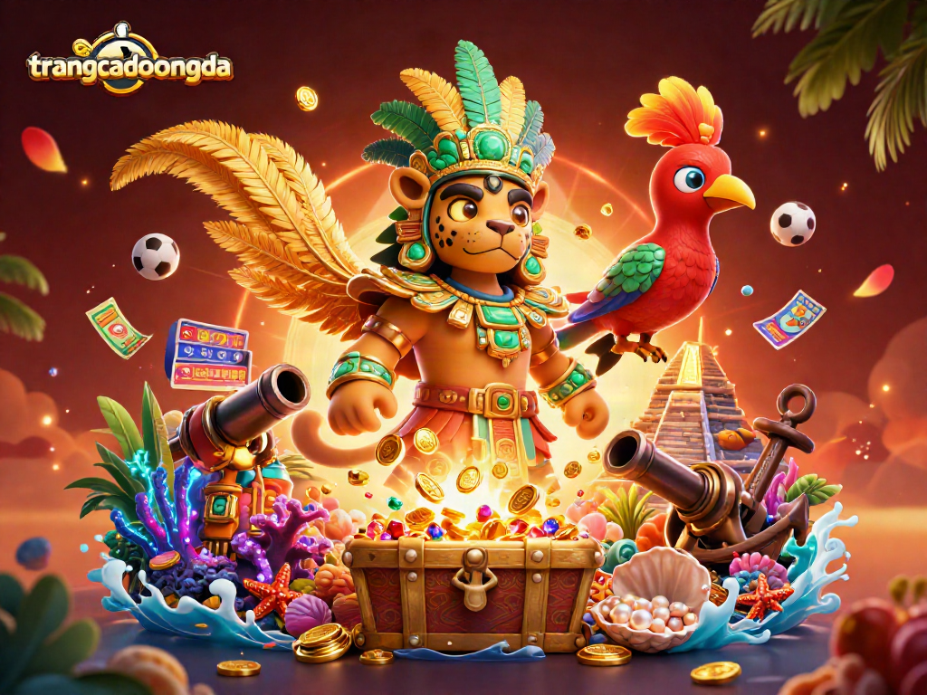 Engage in sports betting excitement with trangcadobongda, featuring dynamic characters and vibrant casino elements.