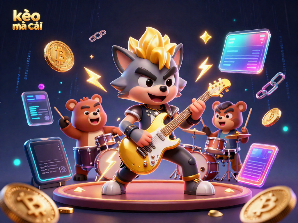 Experience the thrill of kèo nhà cái with a dynamic casino scene featuring rock star characters and vibrant elements.