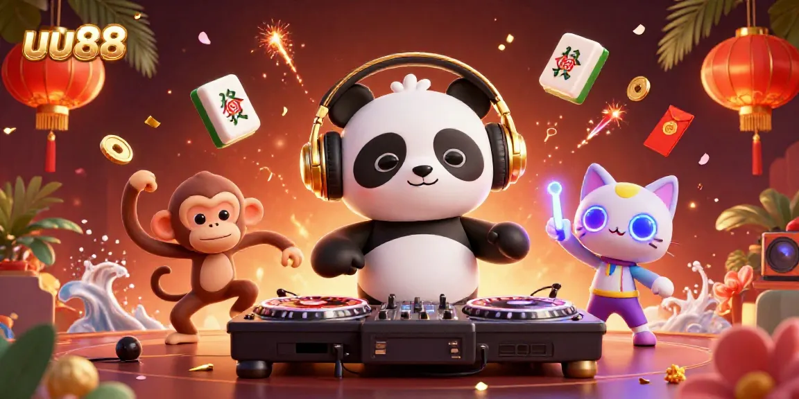 Experience the excitement at uu88 with our vibrant 3D gaming illustration capturing a DJ panda and friends!