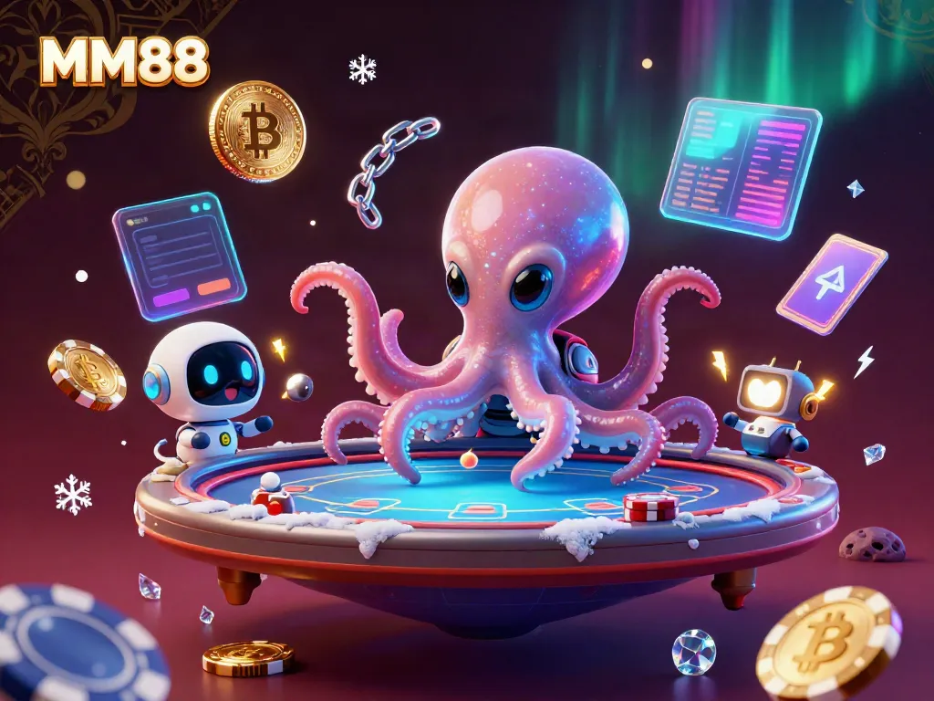 Engage in thrilling gameplay with MM88's alien octopus at a holographic poker table.