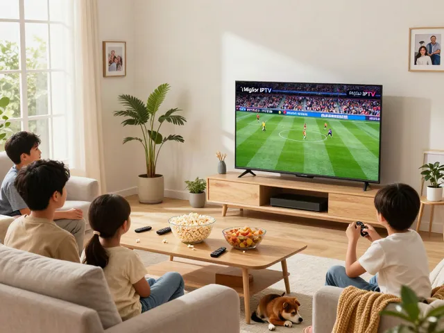 Miglior IPTV brings families together in a cozy living room while streaming live sports.