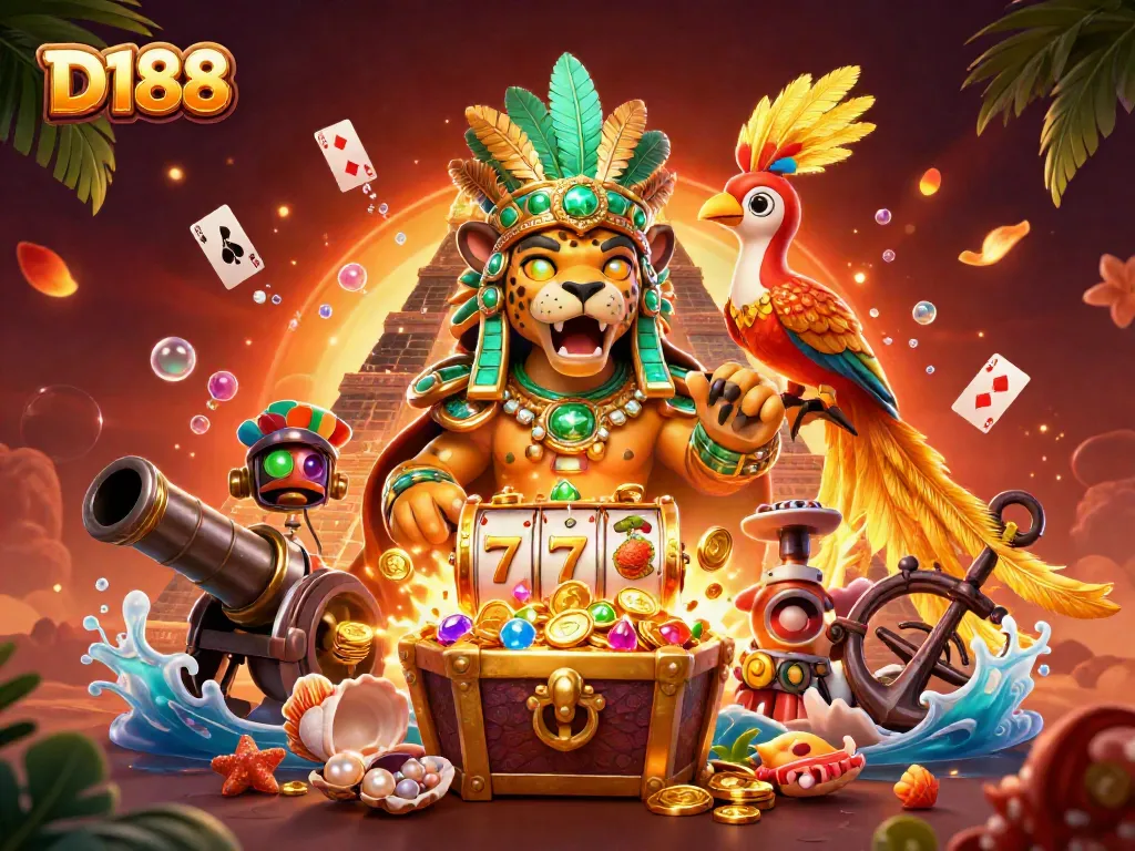 D188 reveals winning strategies with a vibrant Mayan casino theme featuring slot reels and treasures.