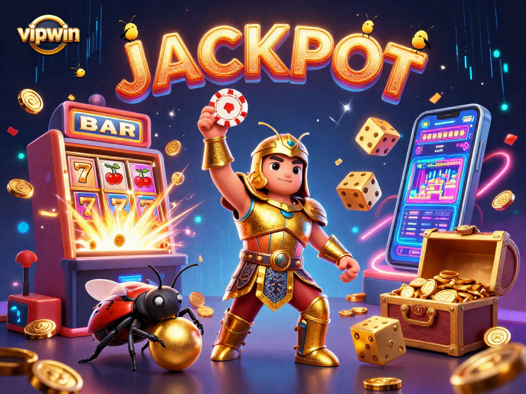 Win big with vipwin: 3D beetles celebrating casino success amidst an explosion of colors and symbols!