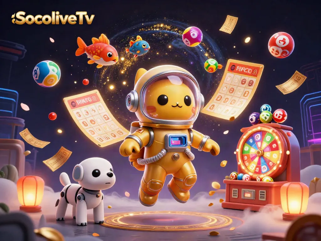 Engage with SocoliveTv's dynamic gaming world featuring an astronaut cat and vibrant elements.