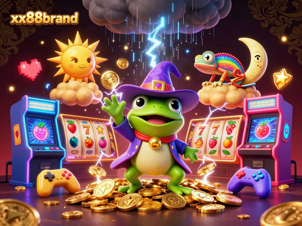 Experience the thrill of winning at xx88brand with vibrant casino elements and colorful characters.