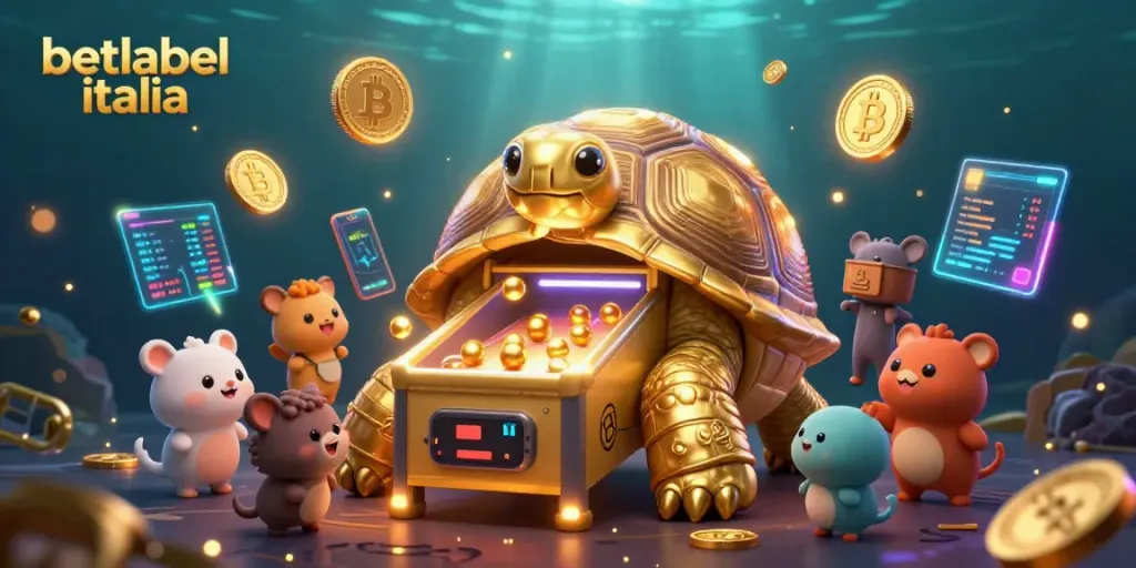 Experience the thrill of betlabel italia with a vibrant 3D gaming scene featuring crypto coins.
