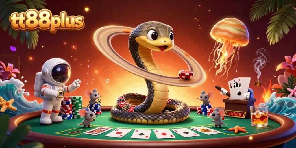 Experience thrilling bets on tt88plus with animated astronauts gambling among cosmic characters.