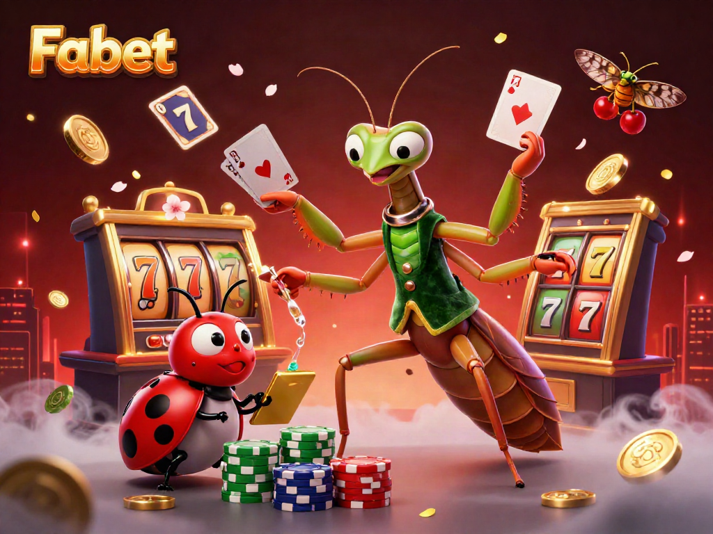 Engage in thrilling slots action with Fabet's dynamic casino scene featuring vibrant characters and elements.